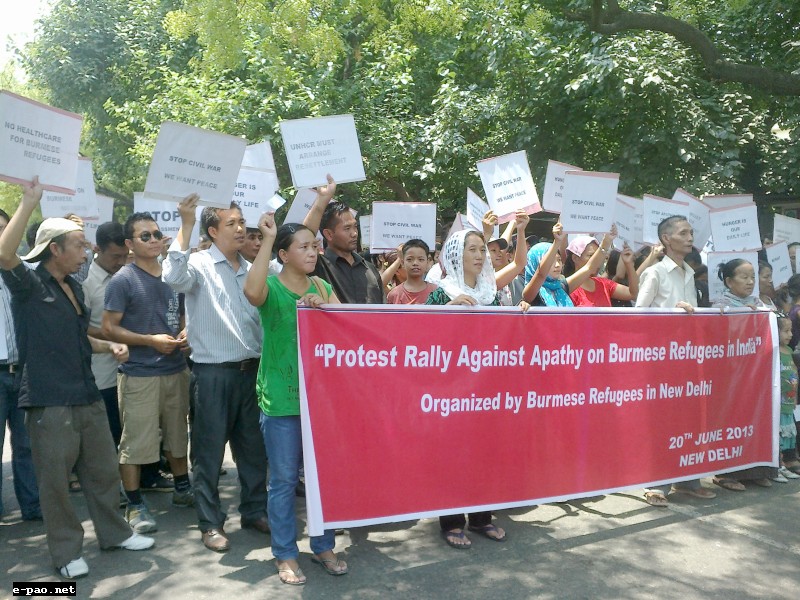 Burmese refugees staged a protest rally in New Delhi on 20th June 2013