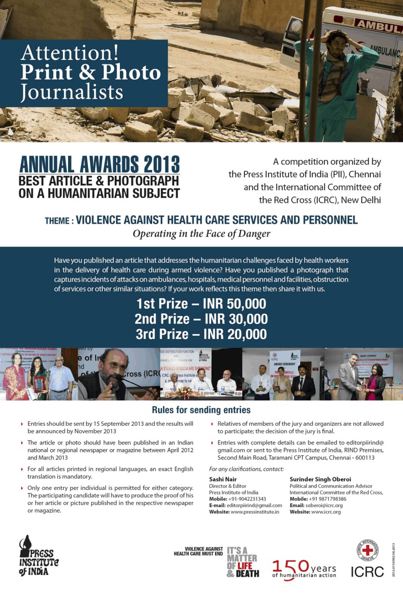 Annual Awards 2013 for Best Article and Photograph on a Humanitarian Subject