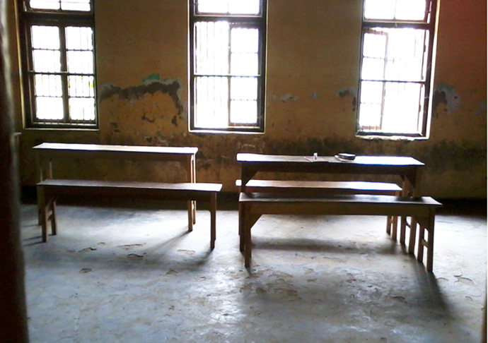 Poorly maintained Boy's common room on the campus of DM College of Science in the heart of Imphal. Photographs by this author.