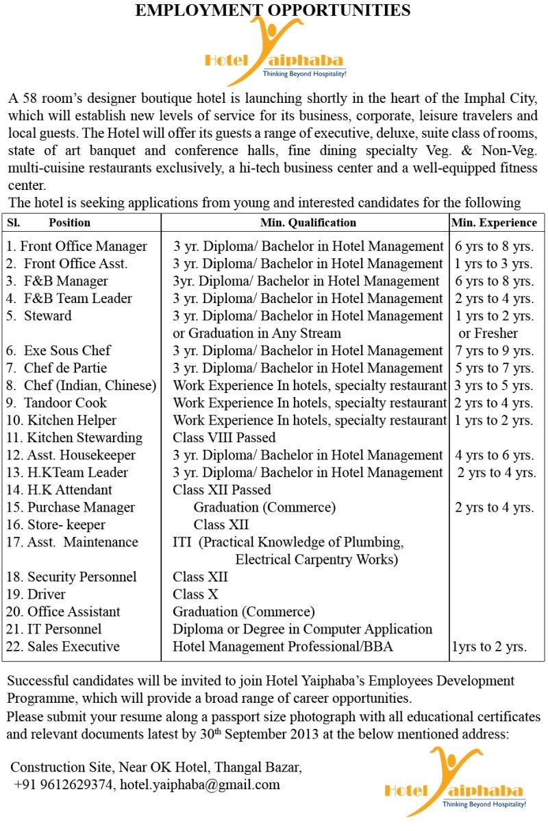 Recruitments at Hotel Yaiphaba, Imphal