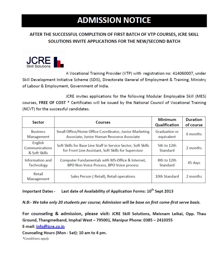 Modular Employable Skill courses at JCRE, Imphal