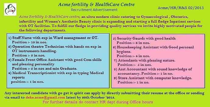 Jobs at Acme Fertility & Health care Centre, Nongmeibung