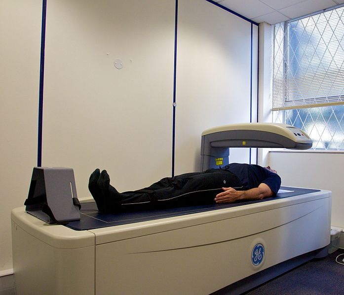 A Dual-energy X-ray absorptiometry (DEXA) scan being administered at the Avon Longitudinal Study of Parents and Children (ALSPAC) clinic in Bristol, UK 