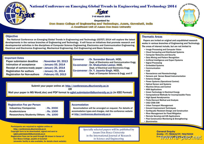 National Conference on Emerging Global Trends in Engineering and Technology (EGTET 2014)