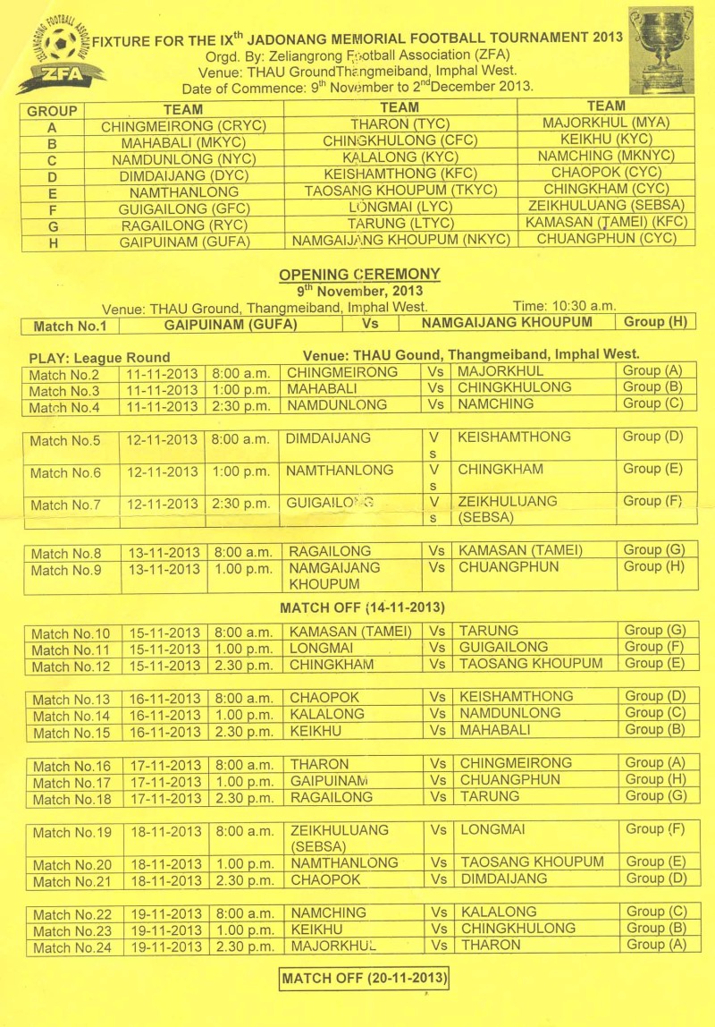 IX Jadonang Memorial Football Tournament 2013 : Teams and Fixture