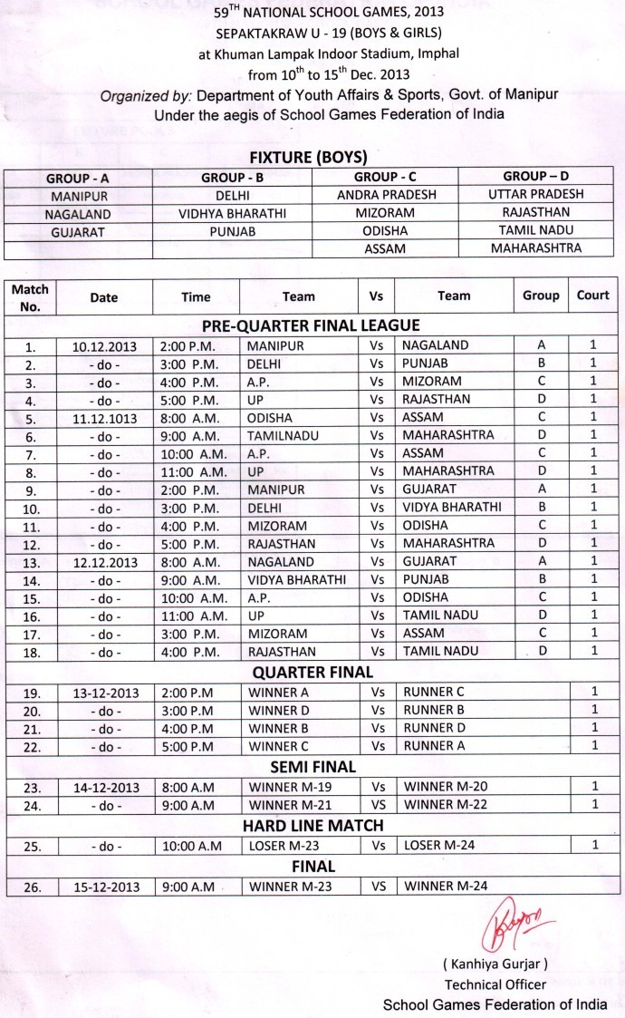 Fixture for Sepak Takraw U-19 Yrs Game at 59th National School Games 2013 