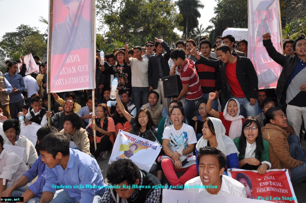 Protest rally against the racial abuse by AAPSU and NESO at Raj Bhawan, Itanagar