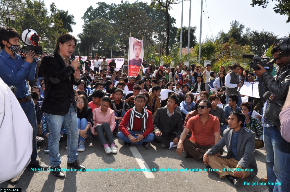 Protest rally against the racial abuse by AAPSU and NESO at Raj Bhawan, Itanagar