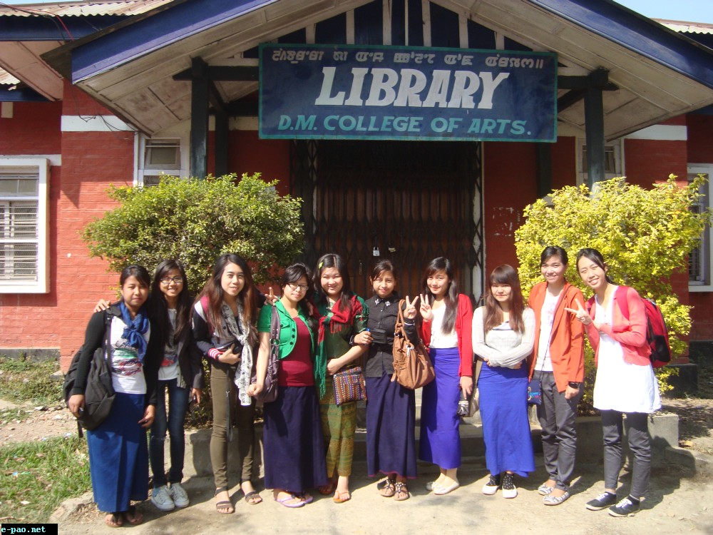 Group photo of Myanmar and Dhanamanjuri College of Arts students at DMC Library, Imphal on 26th, February, 2014 