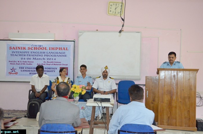 Gp Capt (Dr) DD Mishra, Principal delivering inaugural speech on three day Intensive English Language Teacher-Training Programme (24-26 Mar 14) at Sainik School Imphal