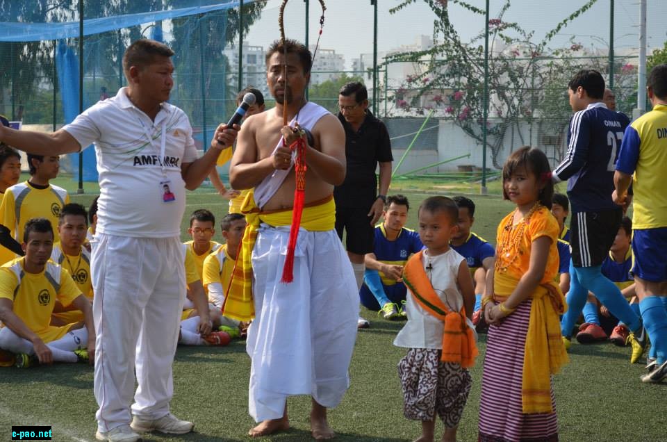 Pena invocation by Romi Meitei and his children, Vanesha and Chaoren : Exhibition football match by AMFIMPA Manipur and MSWAB Bangalore