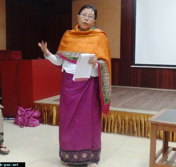   Ms. Lourembem Nganbi, MeiraPaibi Leader BishnupurDist, addressing the strategies for women participation in decision making on 3 May 14 in Manipur 