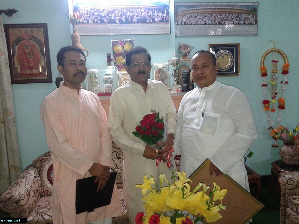  S. Premanda Sharma, General Secy Org, BJP Manipur and N. Ratan (Kapu) Leader BJP Manipur, meeting with Shripad Yesso Naik, Minister Culture Govt.of India at New Delhi on June 24 2014