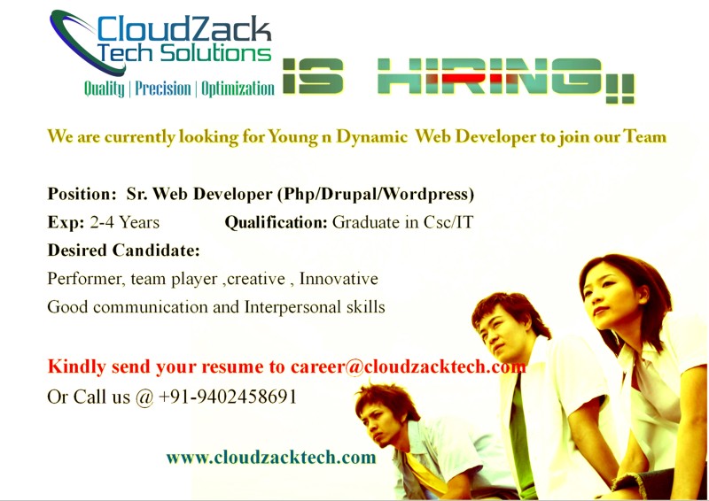 Sr Web Developer required at CloudZack Tech Solutions, Imphal