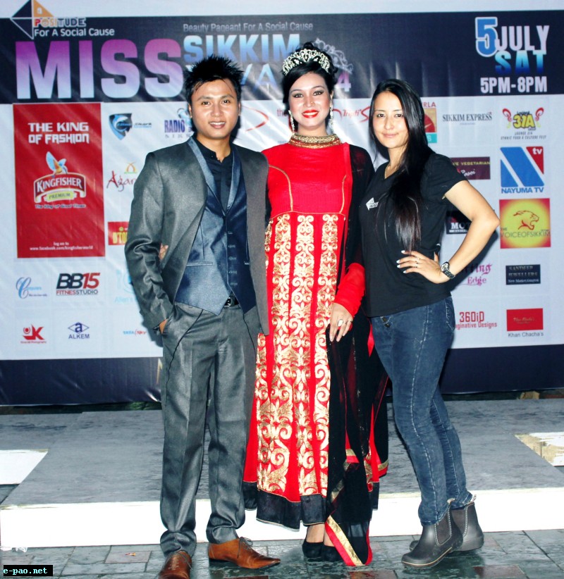 Abhijit Singha, Archana Barman (1st runner up- Sunsilk Mega Miss North East) and Gyurmila Bhutia during the red carpet event of Miss Sikkim Diva