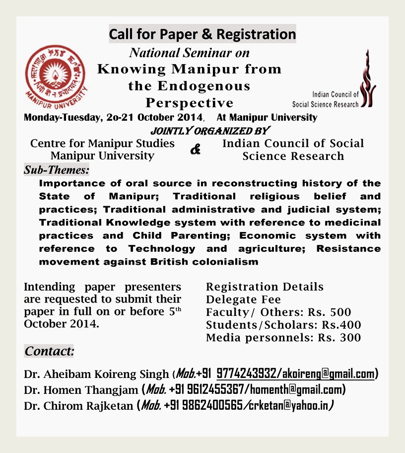 Seminar on 'Knowing Manipur from Endogenous perspective' at MU