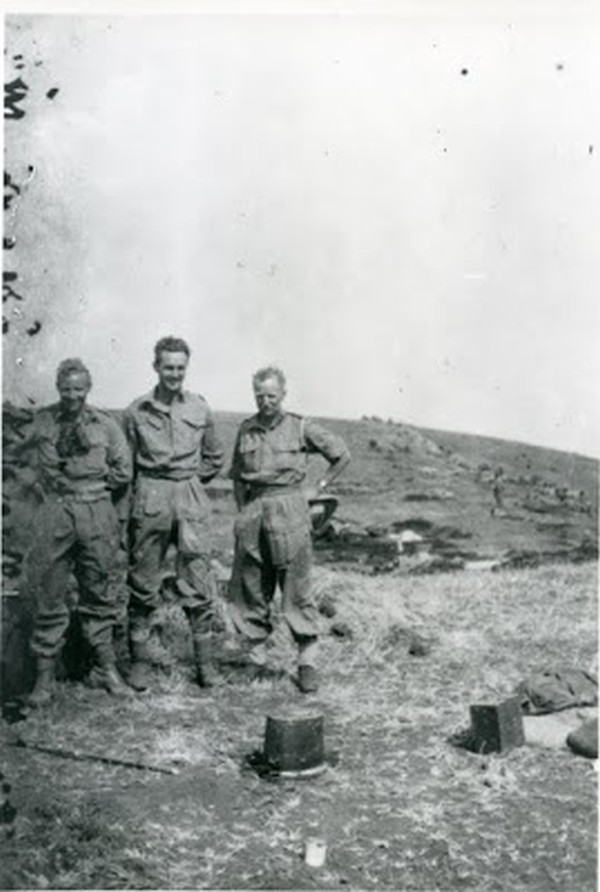 Major Ernest Hockings, Lt. Basil Seaton and Lt Col P. Hopkinson on 18th March 1944 near Point 7378 (Harbakhangai in Shiroi hill) 