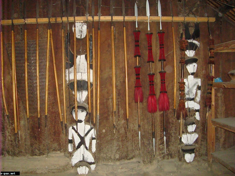 Spears inside Maram Khullen morung (youth dormitory) in Senapati District, Manipur :: June 2014