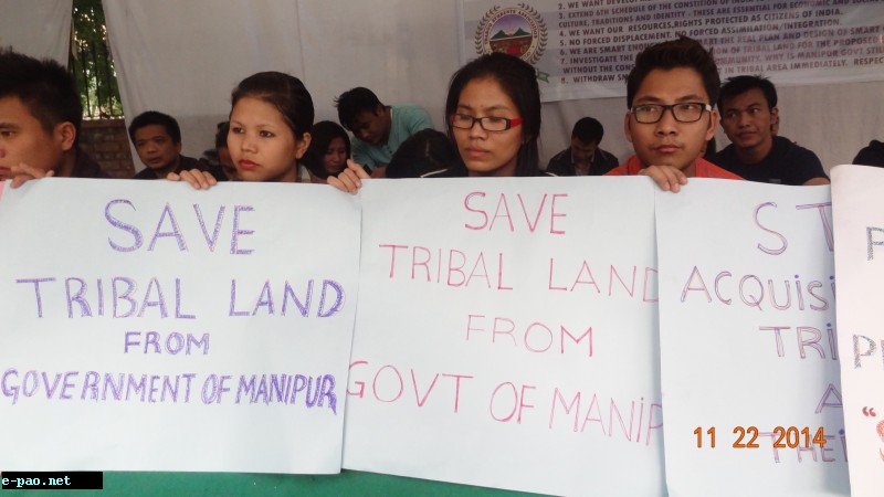 Protest at Jantar Mantar, Delhi  against creating a 'smart city' at Haolenphai, Manipur on Nov 22 2014