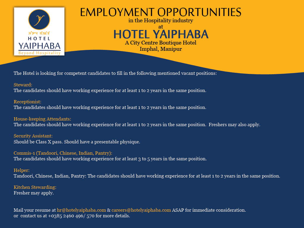  Multiple Job Opportunities @ Hotel Yaiphaba