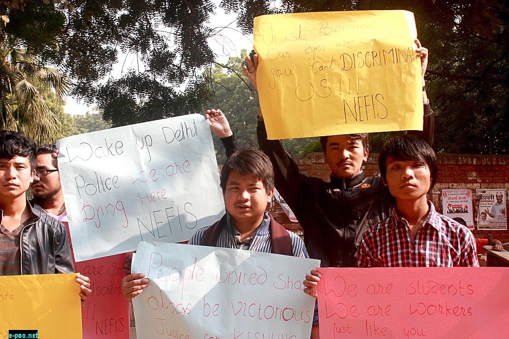  Students come out on streets and organize a protest at Jantar Mantar against racism, demanding justice and security on Nov 21 2014 