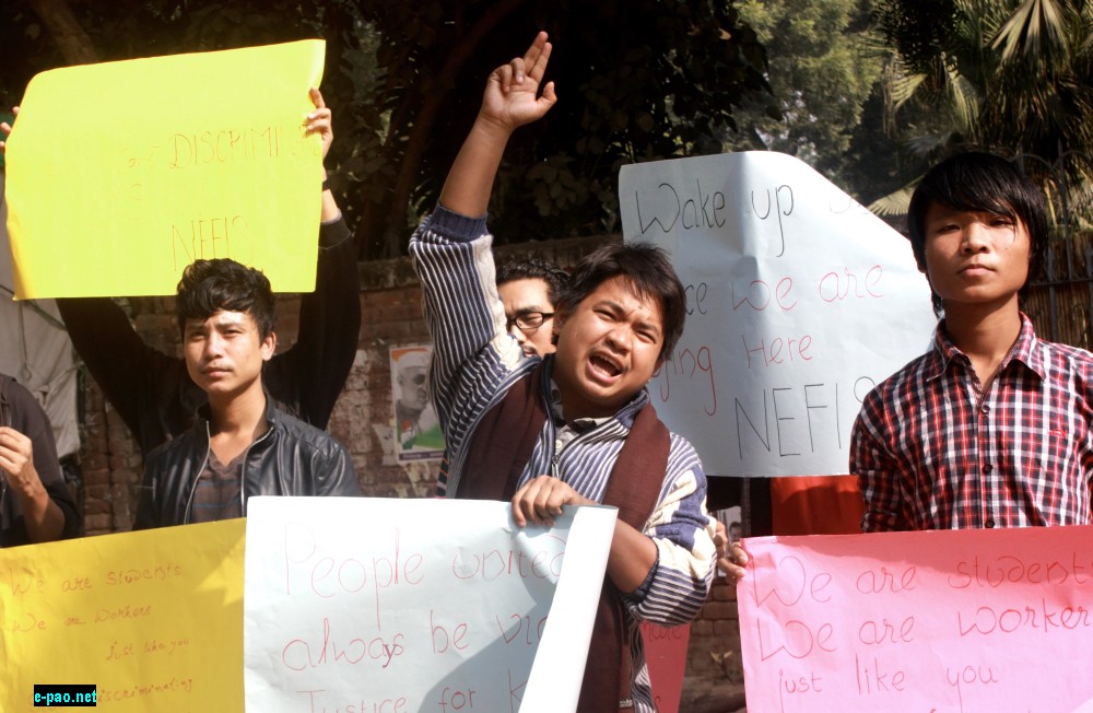 Students protest at Jantar Mantar, New Delhi against racism, demanding justice and security :: November 21 2014