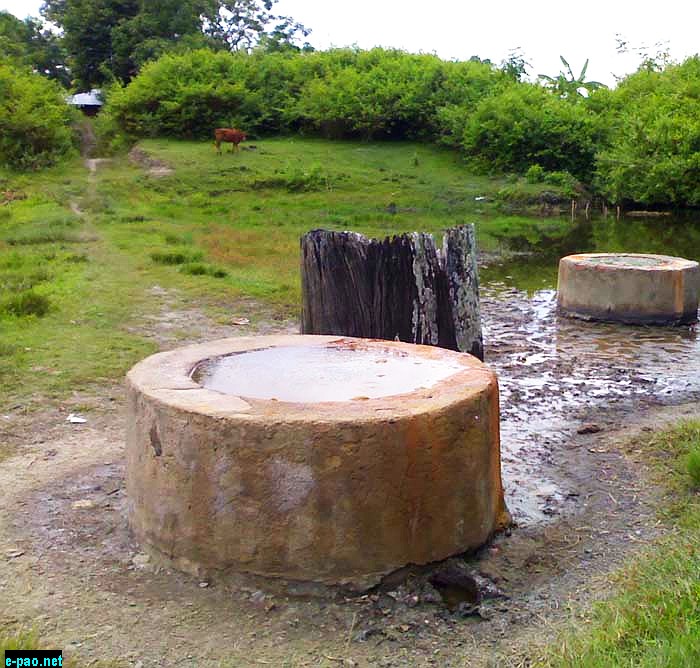 The three traditional salt-wells at Ningel which provided Manipuri salts over the years.  