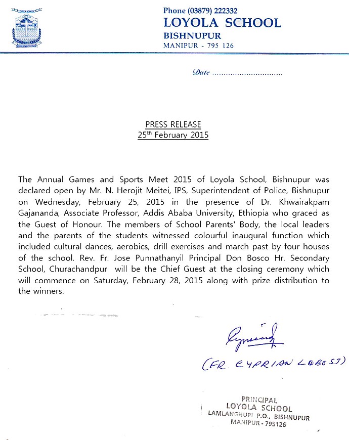 Annual Games and Sports of Loyola School, Bishnupur