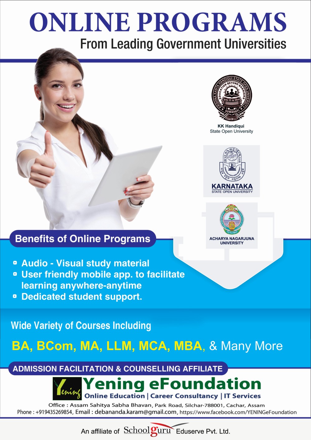 Admissions open for online programs from leading government universities at Yening eFoundation