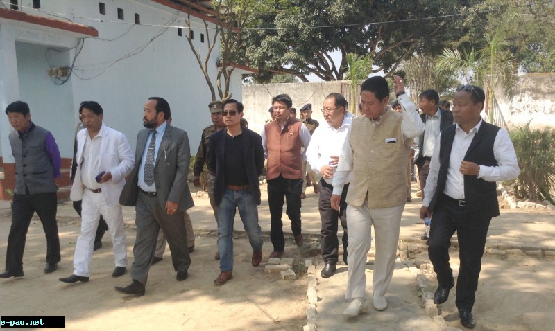 Home Minister Y Patton, 3rd left with his ministerial colleagues visits Dimapur Central Jail on March 9, 2015 to stock of the situation following March 5 incident 