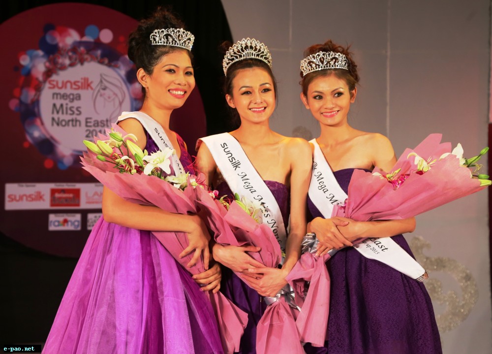 Sunsilk Mega Miss North East 2015, Jessica Marbaniang flanked by First runner-up, Rinky Chakma (left) and Second runner  up, Emily Hmingthansangi (right) 