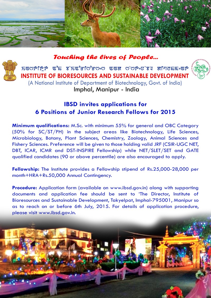 IBSD Recruitment 2015  Junior Research Fellow Posts