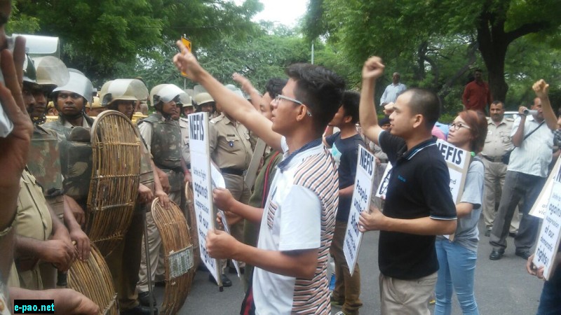 NEFIS activists gathered and gheroad Manipur Bhawan at New Delhi