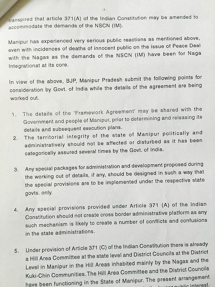 BJP Manipur Memorandum to PM on Indo-Naga Peace Talkon Indo-Naga Peace Talk