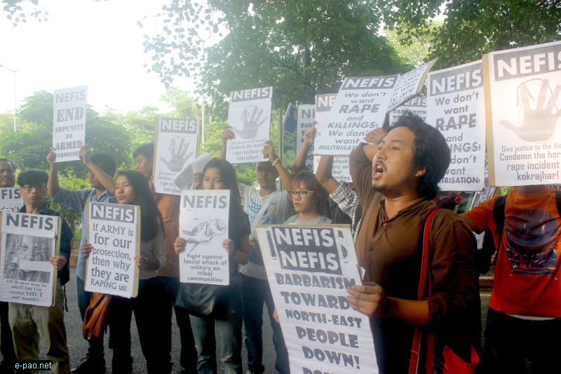 Protests at Assam Bhawan, Delhi on 12 August 2015 demanding arrest of army personnel who raped a pregnant  woman 