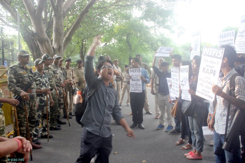 Protests at Assam Bhawan, Delhi on 12 August 2015 demanding arrest of army personnel who raped a pregnant  woman 