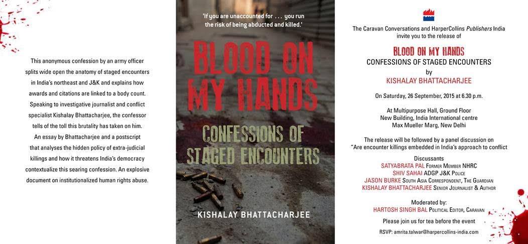 Book launch :  'Blood on my hands' at New Delhi on 26th September 2015   