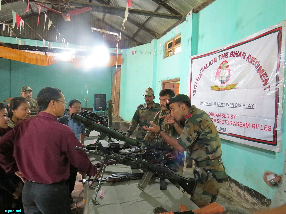 Assam Rifles organised a weapon display for NCC cadets and youth of Nambol at Nambol Higher Secondary School :: 27 September 2015