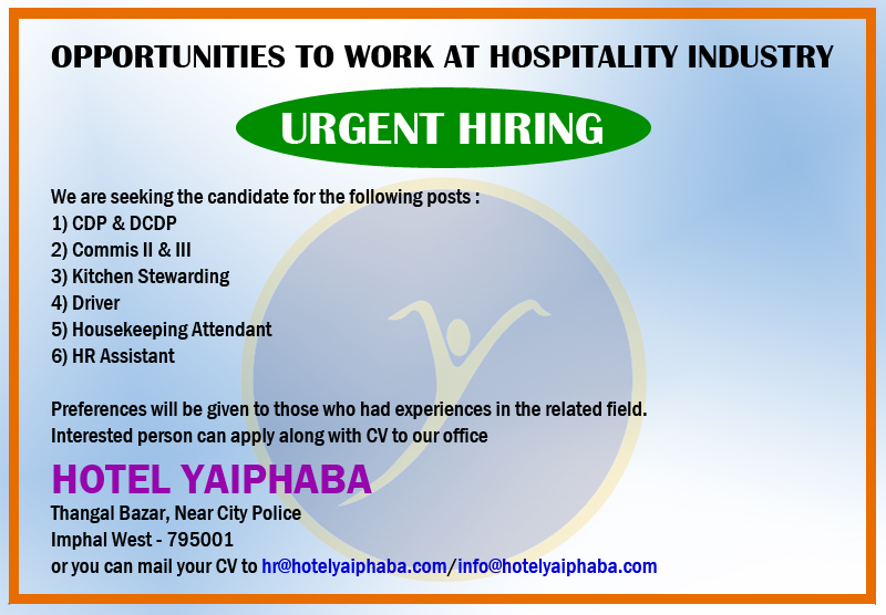  Jobs opportunities at Hotel Yaiphaba