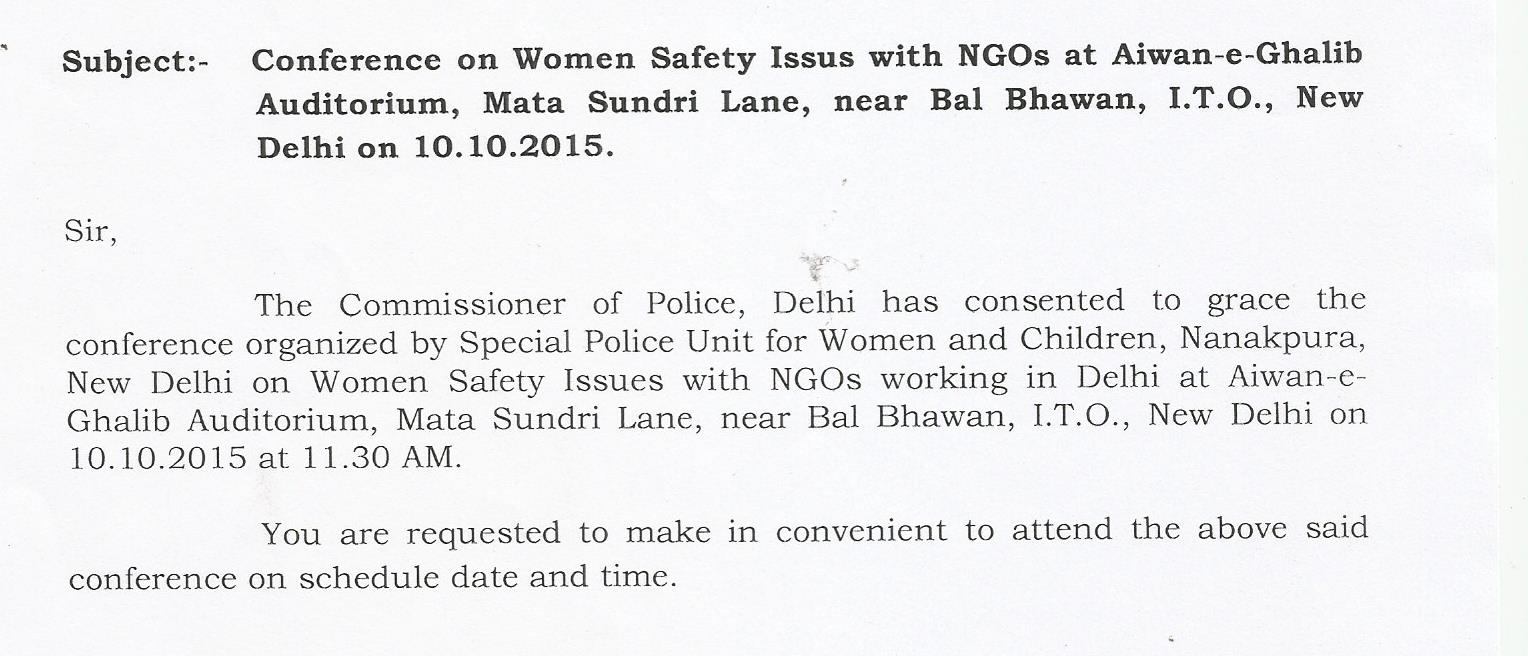 Conference : Women Safety Issues with NGOs working in Delhi  