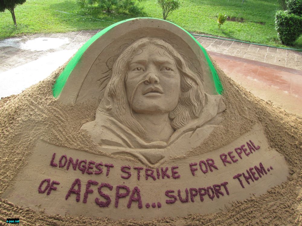 Sand Sculpture at Cuttack by Himanshu Shekhar Parida in solidarity with Sharmila's struggle for Repeal AFSPA :: November 04 2015