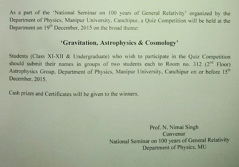Seminar on 100 Years of General Relativity at MU : Painting and Quiz Competition