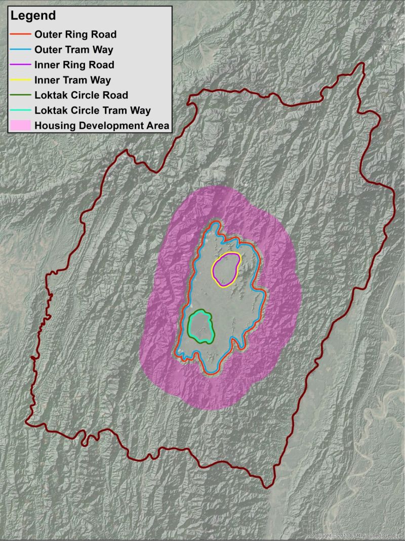  Map showing locations of proposed principal ring roads and housing development area on a digital elevation model. The locations are approximate and exact locations are subject to Environmental Impact Studies, existing infrastructures and habitations. All the existing roads are not plotted for clarity. 