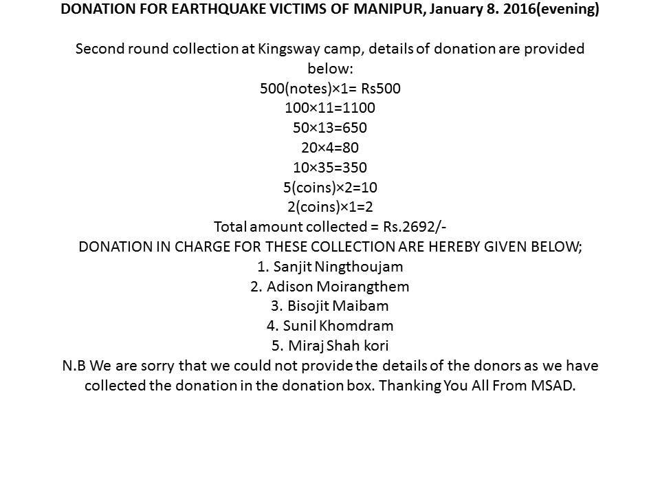  Fund mobilization for Victims of Manipur Earthquake 
