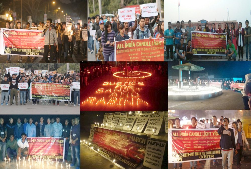 NEFIS organizes all india candle light vigil against the manipur police commandos for killing sanjit and rabina in fake encounter in 2009