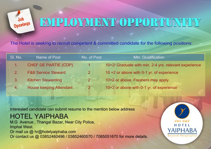 Job Openings at Hotel Yaiphaba