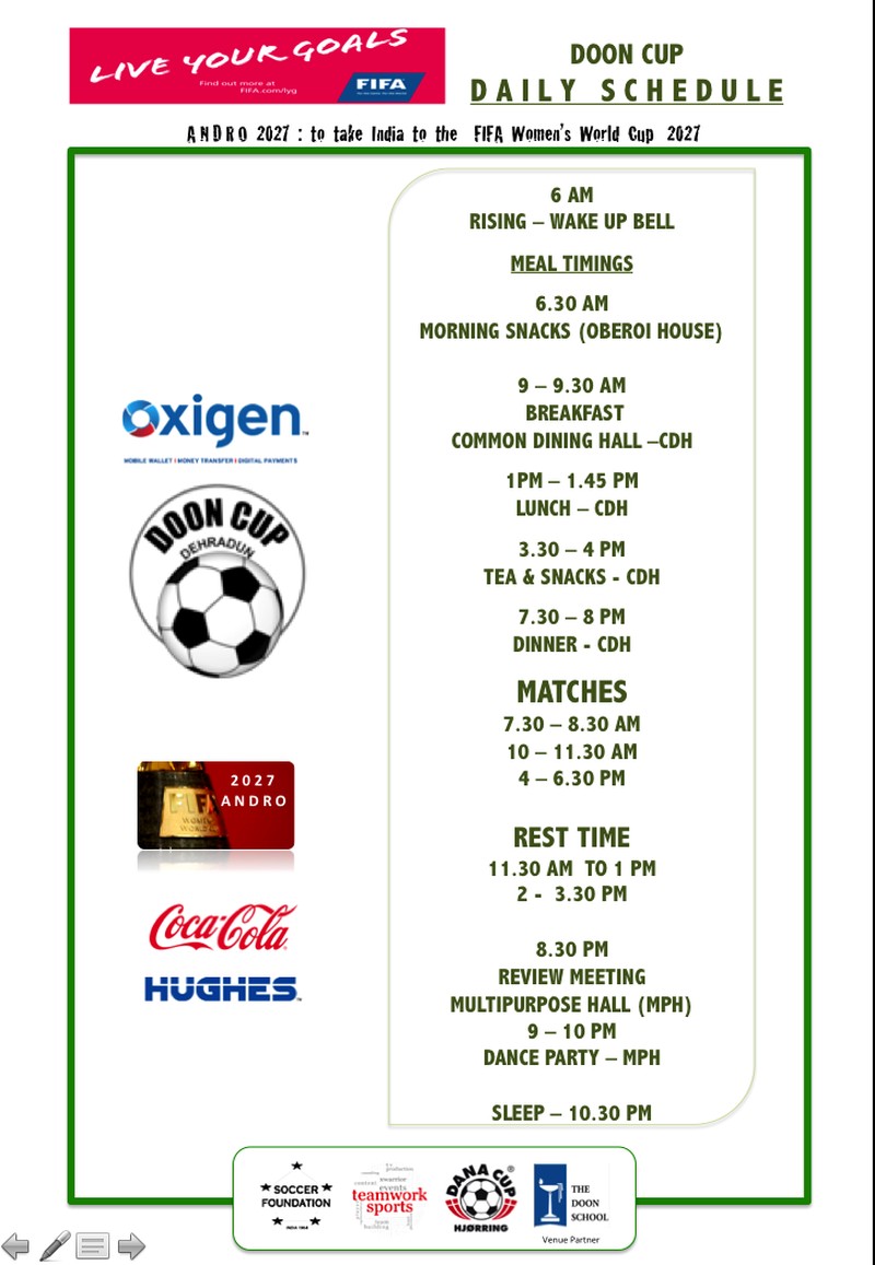 Schedule For Doon Cup 2016 , Dehradun