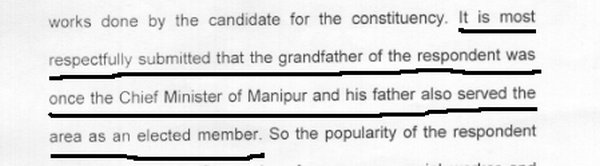 Mr. Prithvirajs claim of being a grandson of former Chief Minister, M. Koirang Singh in his response to Manipur High Court in 2014