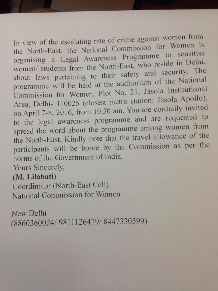 Legal Awareness Program for Women from NE in Delhi