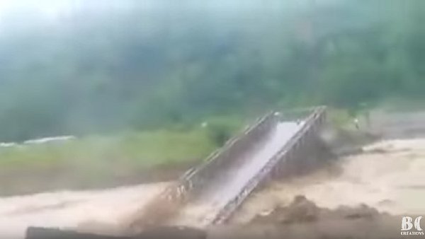 Bridge being washed away by Stream in Manipur Flood (Video)